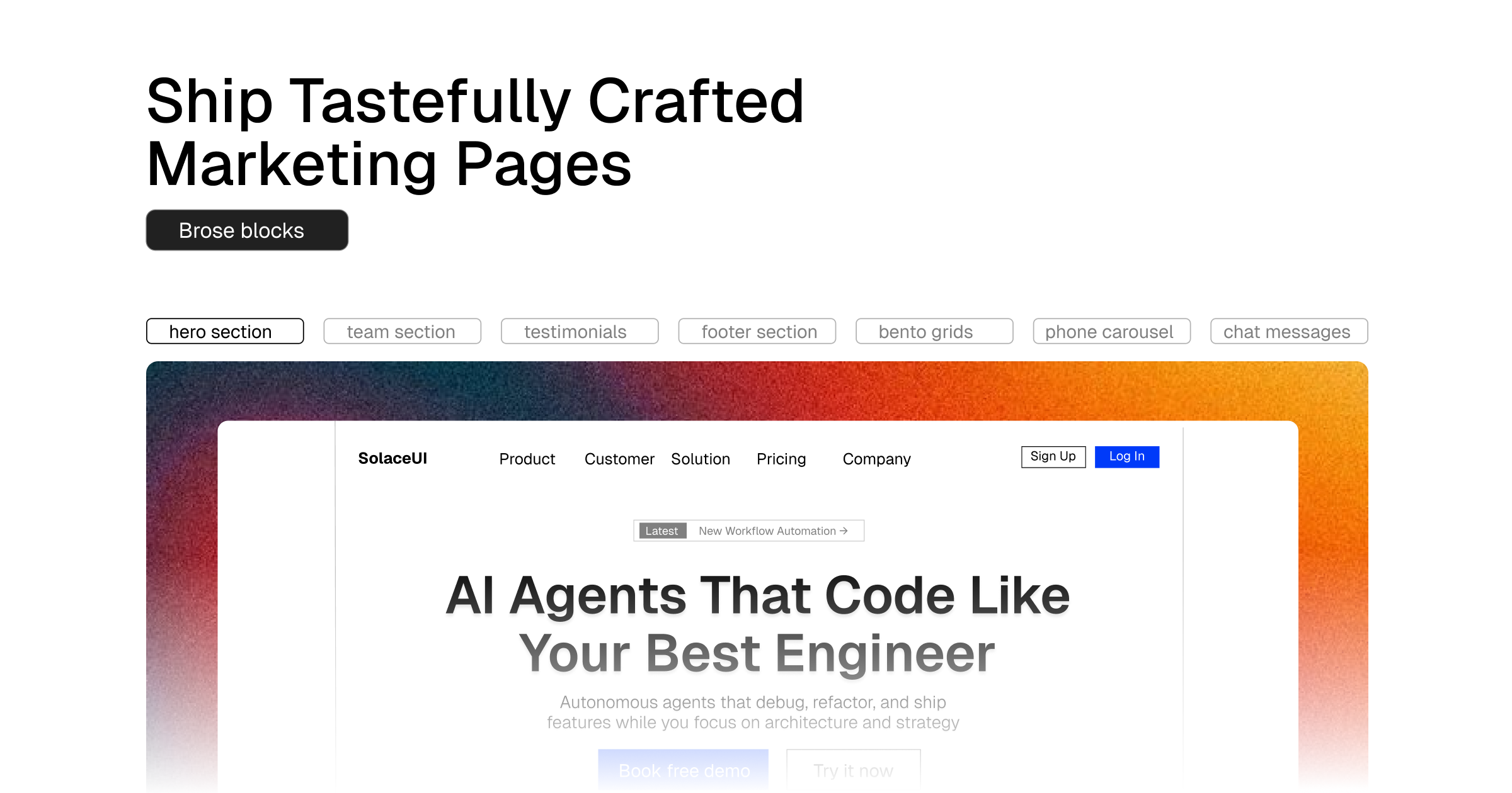 Solace UI | Tastefully Crafted UI blocks for Marketing Pages